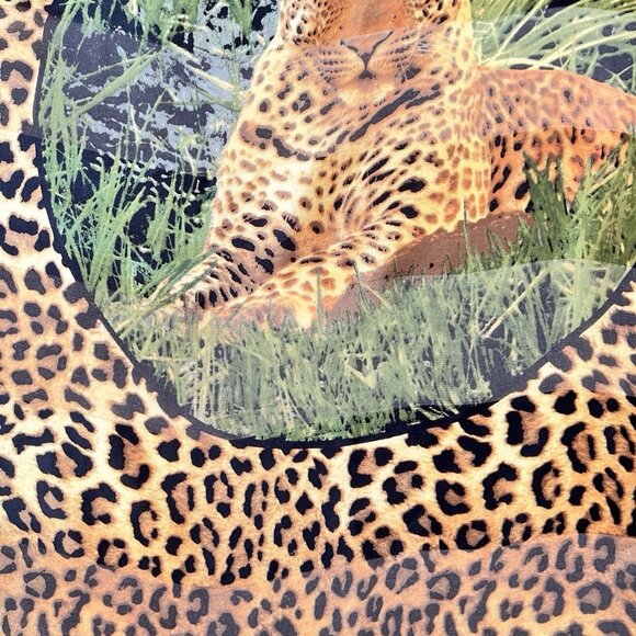 Leopard Silk Scarf Animal Print Square Safari 33" x 33" Bordered Hand Rolled Hem - Picture 10 of 12